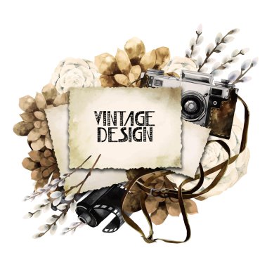 Suluboya vintage çiçek kartı