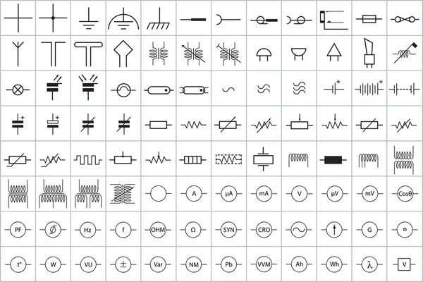 96 Símbolo Eletrônico e Elétrico Vector Vol.1 — Vetor de Stock