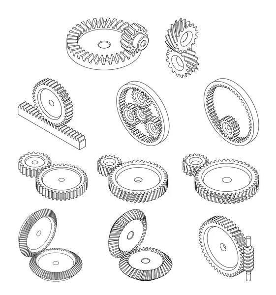 11 soort gears, tandwielen Typ in vector — Stockvector