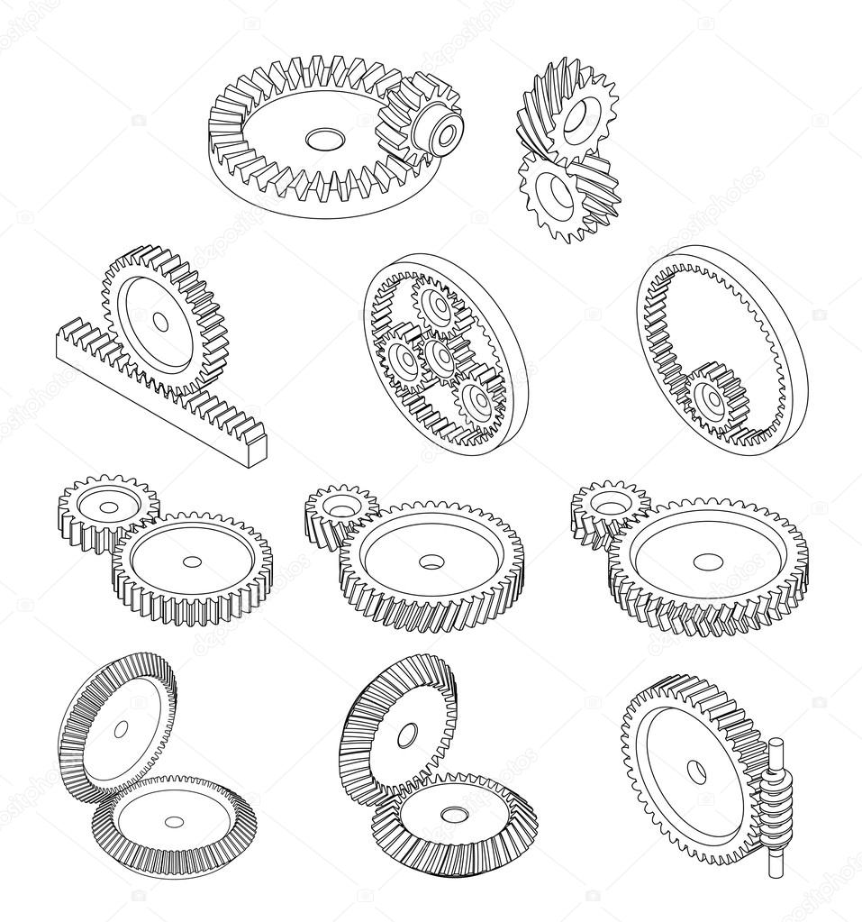 11 type of gears,gears type in vector