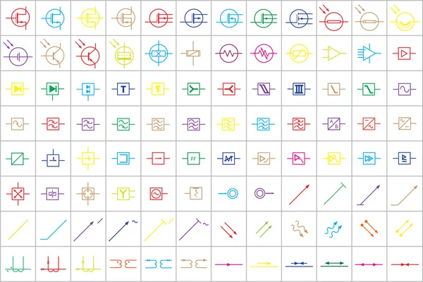 96 elektronische en elektrische symbolen v.3 — Stockvector