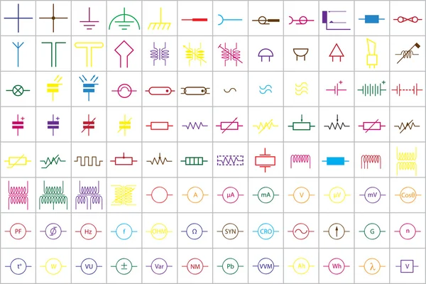 96 elektronische und elektrische Symbole v.1 — Stockvektor