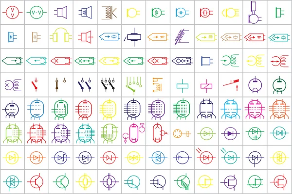 96 Símbolos eletrônicos e elétricos v.2 —  Vetores de Stock