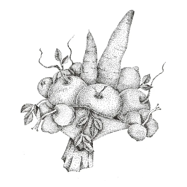 Bouquet von Gemüse Pointillismus handgemalte Liner in technischen Grafiken — Stockfoto