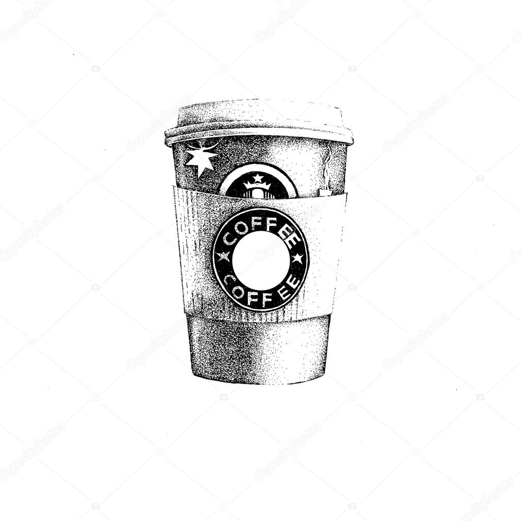 paper Cup of coffee engraving pointilism