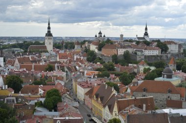 Eski sokaklar, evler üflediğini ve kırmızı eski Tallinn yaz günü çatılar..