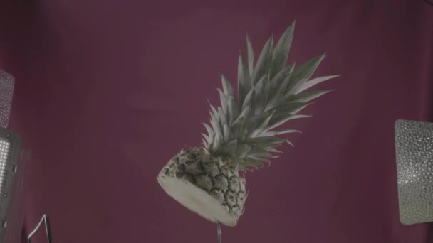 Krom anahtar için fuşya ekran üzerinde döngü ile dönen ananas — Stok video