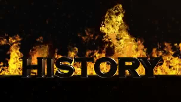 History sign on blazing fire — Stock Video