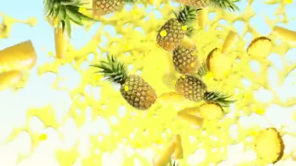 Fresh pineapples flying — Stock Video