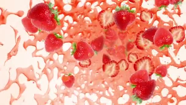 新鲜的草莓飞行 — 图库视频影像