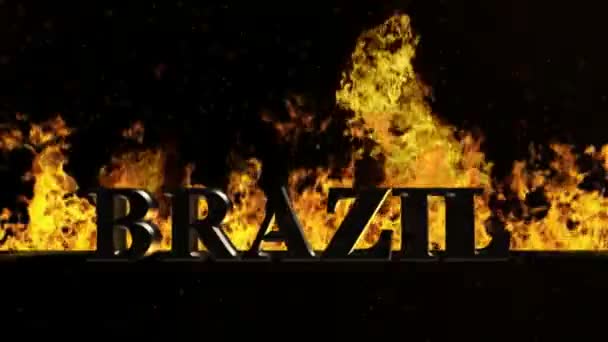 Brazil sign on blazing fire — Stock Video