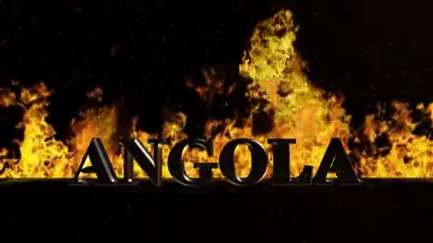 Angola-Zeichen auf loderndem Feuer — Stockvideo