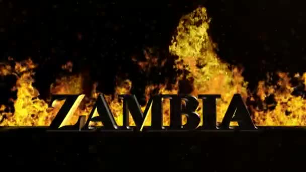 Sambia Zeichen auf loderndem Feuer — Stockvideo