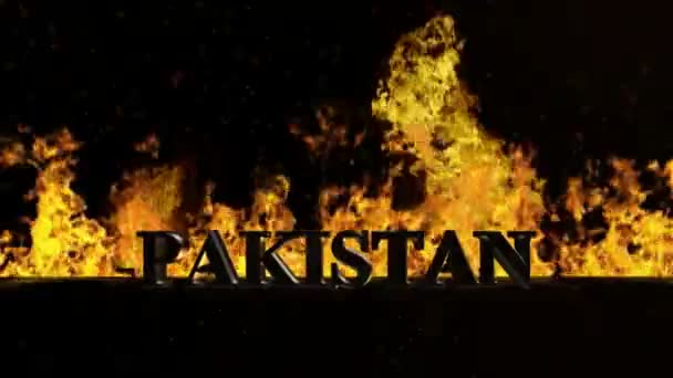 Pakistan Zeichen auf loderndem Feuer — Stockvideo