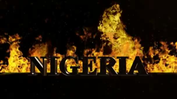 Nigeria sign on blazing fire — Stock Video