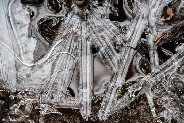 Textura Corteza Hielo Hielo Formado Superficie Del Agua Con Heladas —  Fotos de Stock