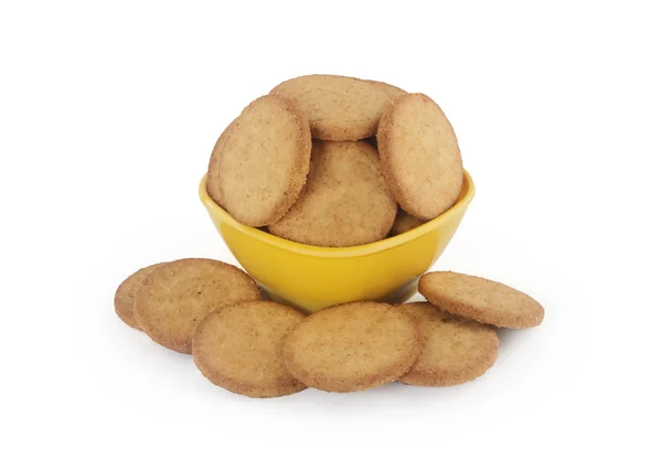 Biscoitos digestivos de trigo com tigela — Fotografia de Stock