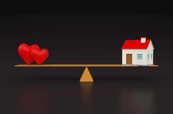 Corazón con el modelo del hogar 3d — Foto de Stock