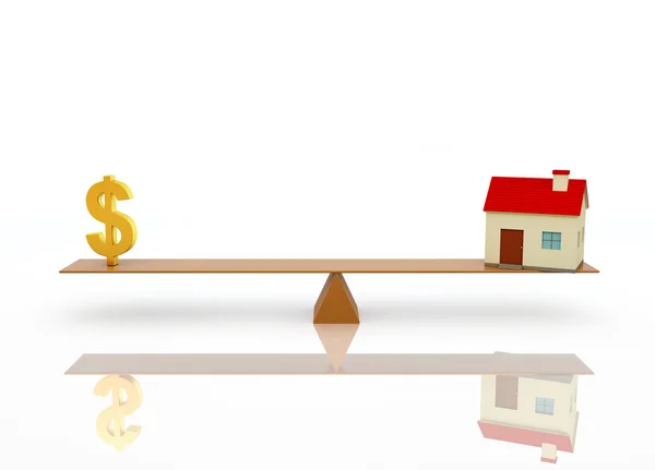 Dollar Symbol and Home Model on Seesaw — Stock Photo, Image