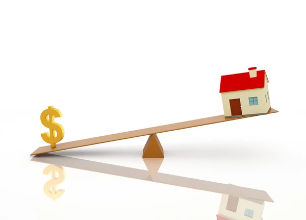 Dollar Symbol and Home Model on Seesaw — Stock Photo, Image
