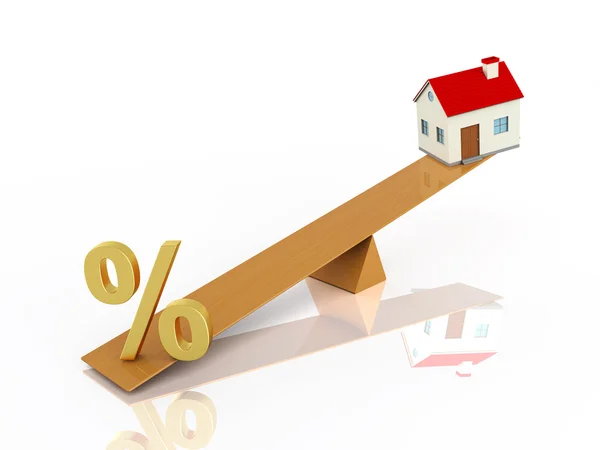 Percentage symbol and Home Model on Seesaw — Stock Photo, Image