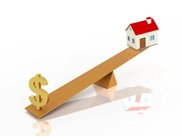 Dollar Symbol and Home Model on Seesaw — Stock Photo, Image