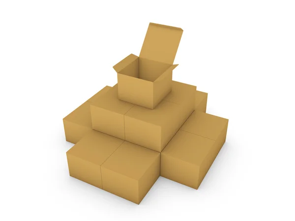 Cajas de cartón - Imagen 3D — Foto de Stock