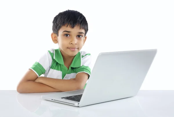 Indian School Boy with Laptop — Stock Photo, Image