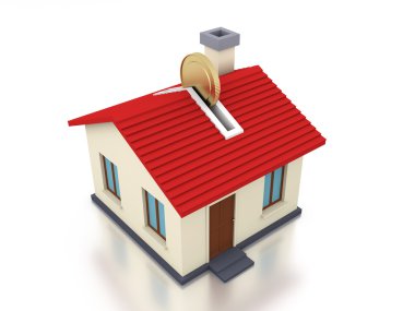 Altın sikke ile ev modeli 3d işleme görüntü