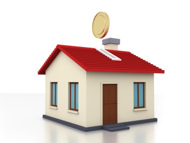 Altın sikke ile ev modeli 3d işleme görüntü