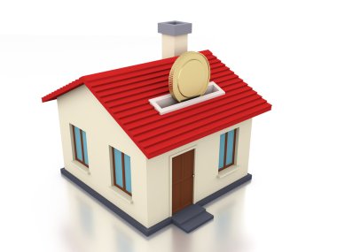 Altın sikke ile ev modeli 3d işleme görüntü