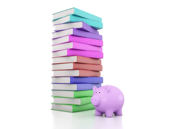 Books with Piggy Bank 3D Rendering Image — Stock Photo, Image