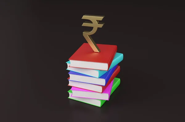 Boek met Rupee symbool 3d Rendering beeld — Stockfoto