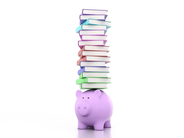 Piggy with Books 3D Rendering Image — Stock Photo, Image