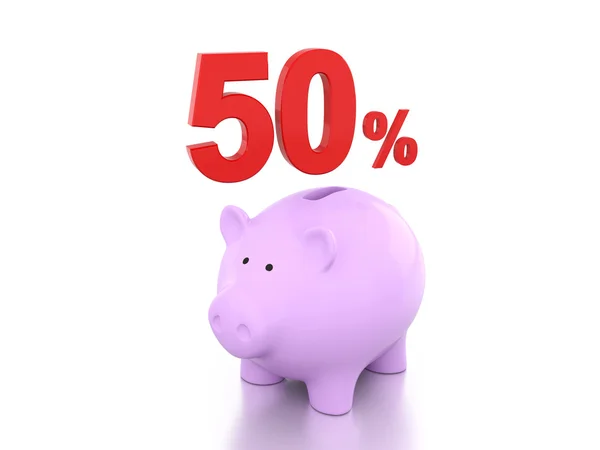 Fifty Percent with Piggy - 3D Rendering Image — Stock Photo, Image