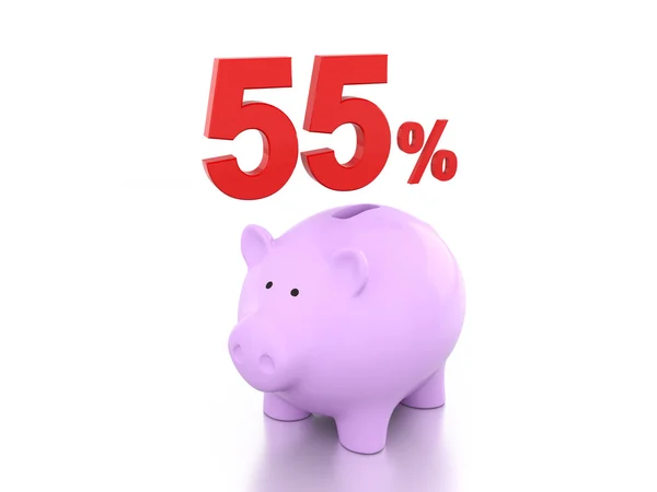 Femtio fem procent med Piggy - 3d Rendering bild — Stockfoto