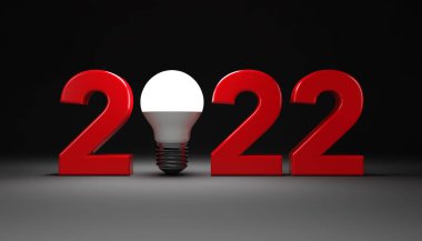 New Year 2022 Creative Design Concept with LED Bulb - 3D Rendered Image clipart