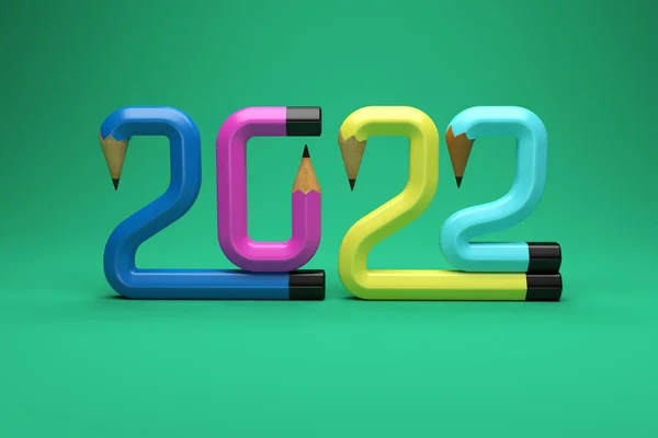 Ano Novo 2022 Conceito Design Criativo Com Lápis Imagem Renderizada — Fotografia de Stock