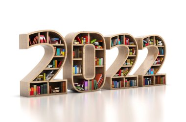 Yeni Yıl 2022 Kitap Rafı ile Yaratıcı Tasarım Konsepti - 3D Yapılandırılmış Resim