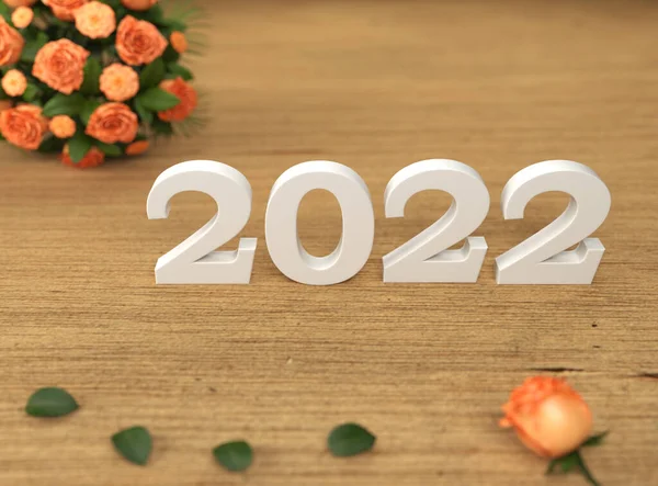 Ano Novo 2022 Conceito Design Criativo Com Rosa Imagem Renderizada — Fotografia de Stock