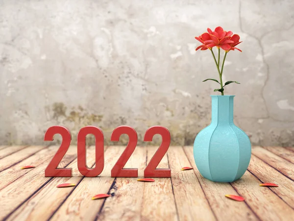 Ano Novo 2022 Conceito Design Criativo Com Flor Imagem Renderizada — Fotografia de Stock