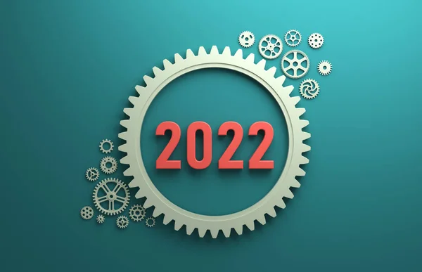 Ano Novo 2022 Conceito Design Criativo Com Engrenagens Imagem Renderizada — Fotografia de Stock