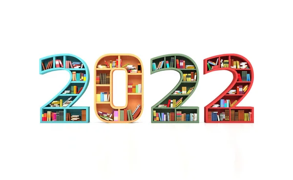 Yeni Yıl 2022 Kitap Rafı ile Yaratıcı Tasarım Konsepti - 3D Yapılandırılmış Resim