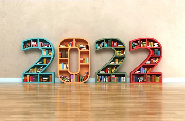 Yeni Yıl 2022 Kitap Rafı ile Yaratıcı Tasarım Konsepti - 3D Yapılandırılmış Resim