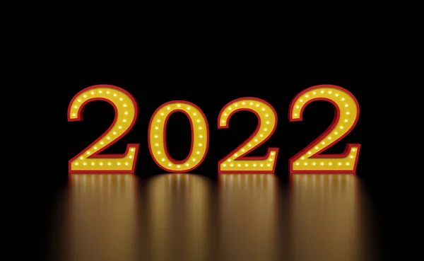 2022年新年霓虹灯创意设计概念 3D渲染图像 — 图库照片