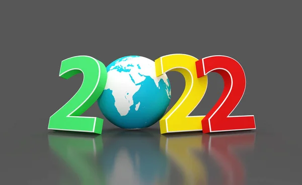 Nyår 2022 Kreativ Design Koncept Med Globe Karta Rendered Image — Stockfoto