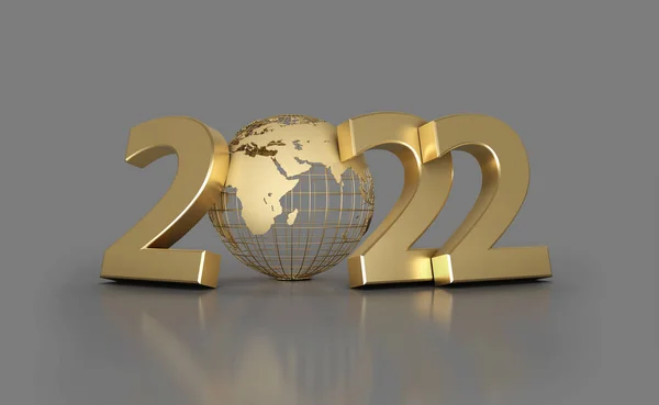 Neues Jahr 2022 Kreatives Gestaltungskonzept Mit Globus Karte Gerendertes Bild lizenzfreie Stockfotos