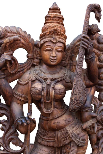 Wooden statue of Hindu goddess Saraswathi — Stock Photo, Image