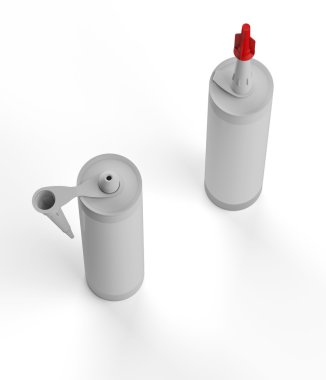 Beyaz arka plan üzerinde izole inşaat köpüğü ile ayarla şişe.