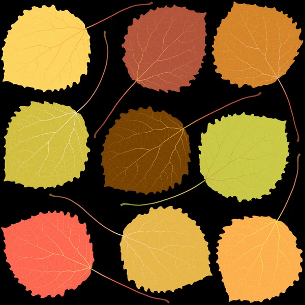 Jesienią liście osiki na czarnym tle — Wektor stockowy